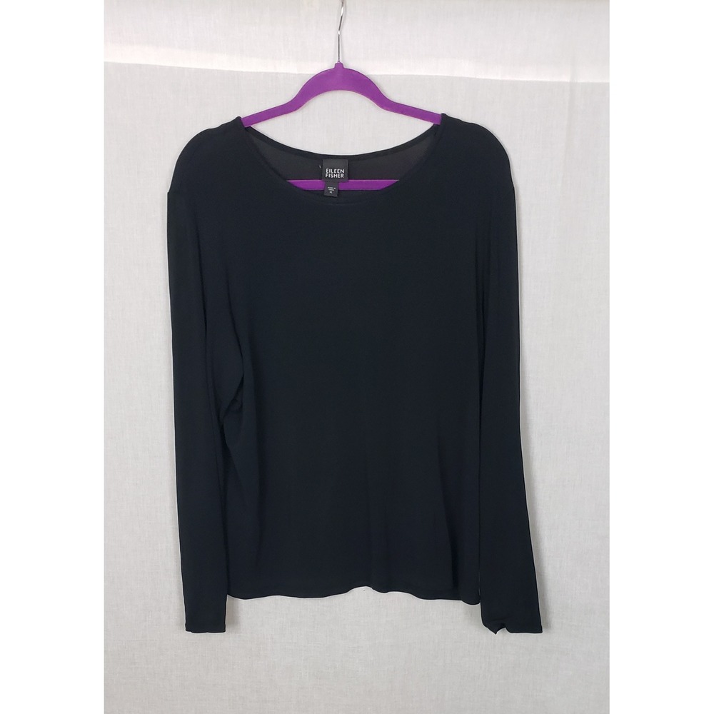 Eileen Fisher XL Black 100% Silk Top Jersey Knit Quiet Luxury Sustainable Chic
